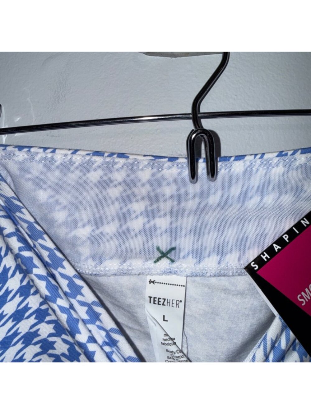NWT Teezher Blue & White Houndstooth Print Shaping Pants Smooth Waistband Large - Picture 5 of 6
